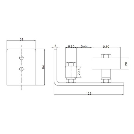 Prowadnica dolna do systemu drzwi przesuwnych typu Barn Door - rolki mieszane