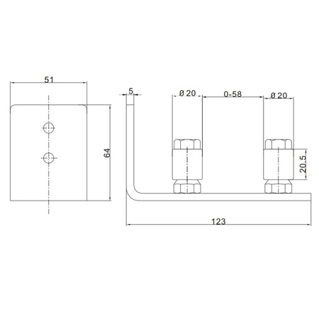 Prowadnica dolna do systemu drzwi przesuwnych typu Barn Door - dwie rolki małe