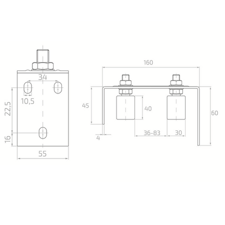 Prowadzenie górne do przykręcenia 2 rolki