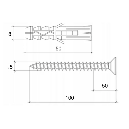Kołki rozporowe 8x50 z wkrętem z łbem stożkowym 5x100 mm 100 szt