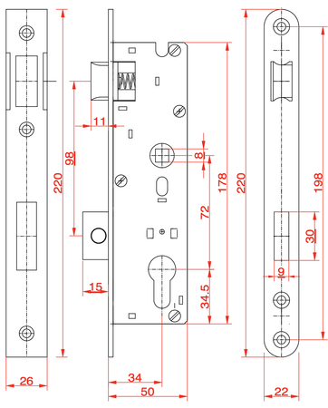 Zamek zapadkowo-zasuwkowy 72/34 Metalik