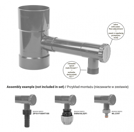 Zbieracz wody deszczowej z zaworem 90 mm szary
