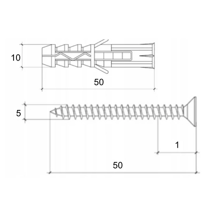 Kołki rozporowe 10x50 z wkrętem z łbem stożkowym 5x50 mm 100 szt