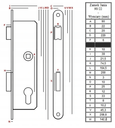 Zamek zapadkowo-zasuwkowy 90/22 Jania Z075