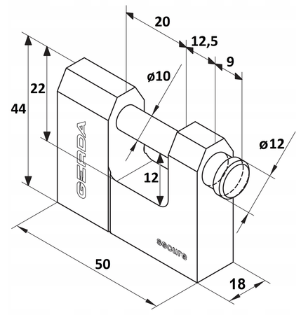 Kłódka trzpieniowa wzmocniona 50 niklowana