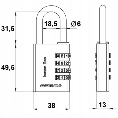 Kłódka pałąkowa mosiężna szyfrowa 40