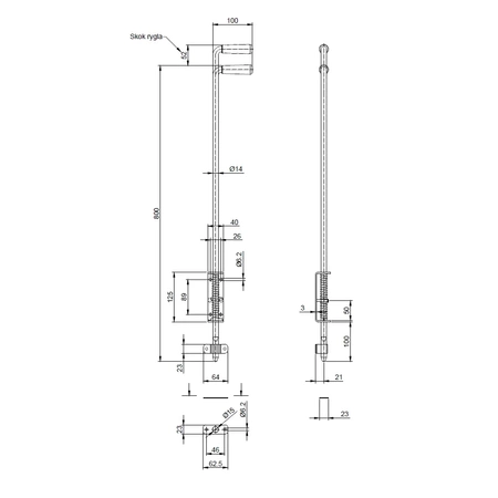Rygiel ze sprężyną 800 mm ocynkowany