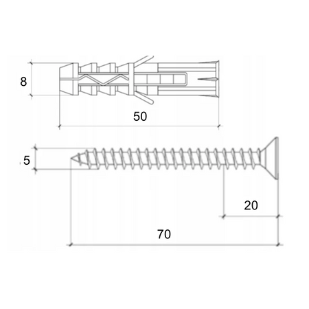 Kołki rozporowe 8x50 z wkrętem z łbem stożkowym 5x70 mm 100 szt