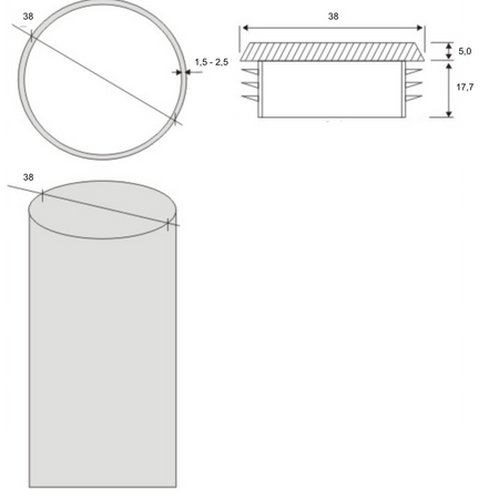 Zaślepka na rurę Fi38 mm czarna