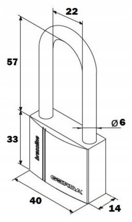 Kłódka pałąkowa 40 mosiężna z wydłużonym pałąkiem