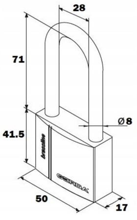 Kłódka pałąkowa 50 mosiężna z wydłużonym pałąkiem