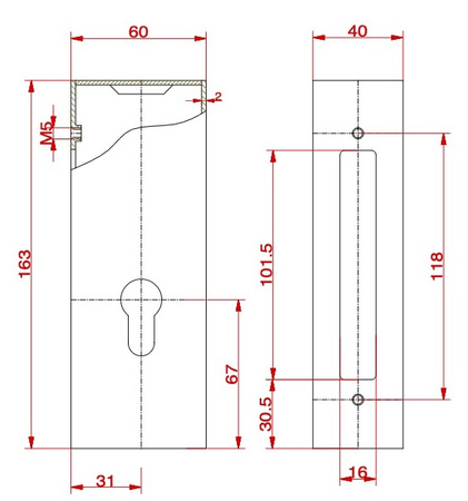 Kaseta 60x40 mm krótka z zamkiem hakowym