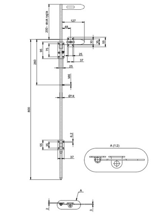 Rygiel 800 mm uchwyt krótki ocynkowany