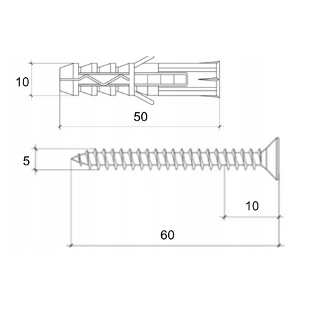 Kołki rozporowe 10x50 z wkrętem z łbem stożkowym 5x60 mm 100 szt