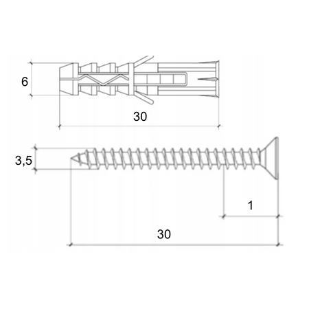 Kołki rozporowe 6x30 z wkrętem z łbem stożkowym 3,5x30 mm 200 szt