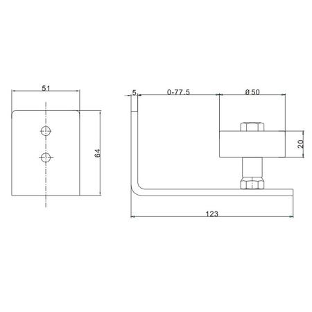 Prowadnica dolna do systemu drzwi przesuwnych typu Barn Door - jedna rolka duża