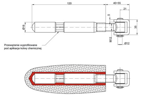 Zawias do wmurowania M12