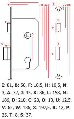 Zamek drzwiowy 72/50 do WC