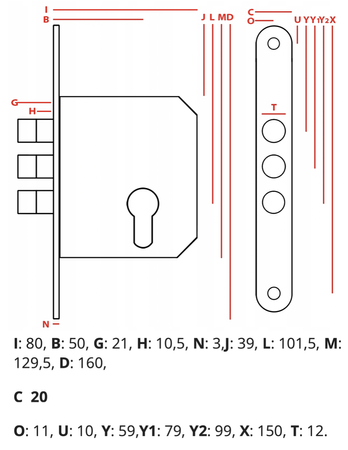 Zamek drzwiowy ZW/50 bolcowy