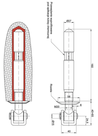 Zawias do wmurowania M20