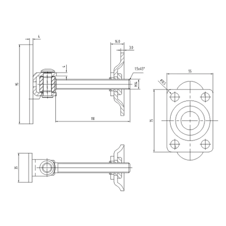 Zawias regulowany M14 z szyldem 115x40 mm i platerem 75x55x3 mm