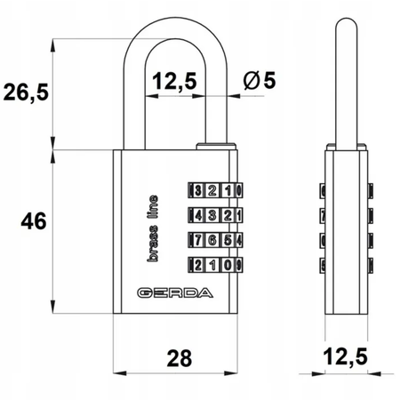 Kłódka pałąkowa mosiężna szyfrowa 30