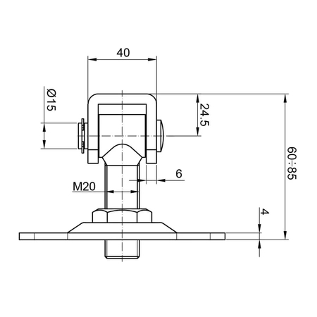 Zawias regulowany do przykręcenia M20 z szyldem 120x75x4 mm z otworami w kształcie fasoli