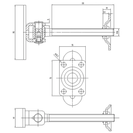 Zawias regulowany M16 z szyldem 115x40 mm i platerem 75x55x3 mm