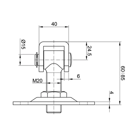 Zawias regulowany do przykręcenia M20 z szyldem 110x75x4 mm z otworami w kształcie fasoli