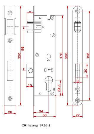 Kaseta 50x30 mm z zamkiem rolkowo-zasuwkowym 72/34