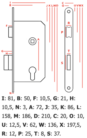 Zamek drzwiowy 72/50 na klucz
