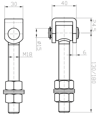 Zawias regulowany do przykręcenie M18 L-130