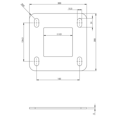 Płytka montażowa ze stali czarnej 200x200 mm, do słupka 100x100 mm