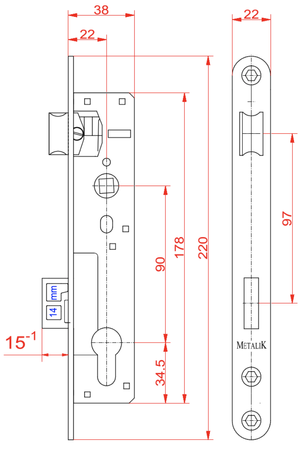 Zamek zapadkowo-zasuwkowy 90/22 Metalik