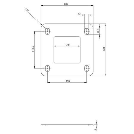 Płytka montażowa ze stali czarnej 160x160 mm, do słupka 80x80 mm