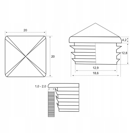 Zaślepka kopertowa na profil 20x20 mm czarna