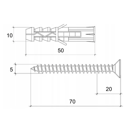 Kołki rozporowe 10x50 z wkrętem z łbem stożkowym 5x70 mm 100 szt