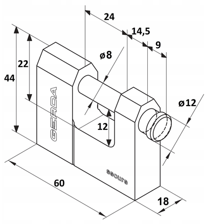 Kłódka trzpieniowa wzmocniona 60 niklowana
