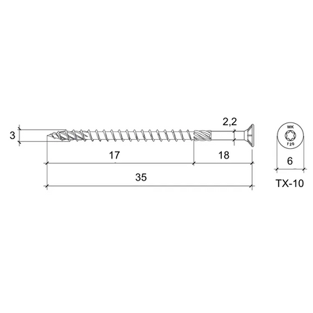 Wkręty konstrukcyjne do drewna z łbem stożkowym 3x35 500 szt