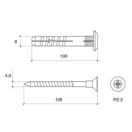 Kołki szybkiego montażu 8x100 mm 100 szt