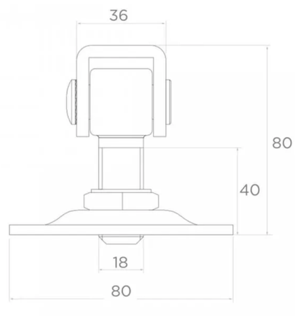 Zawias regulowany do przykręcenia M18 z szyldem 80x80x4 mm