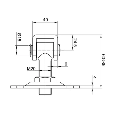 Zawias regulowany do przykręcenia M20 z szyldem 110x90x4 mm z otworami w kształcie fasoli