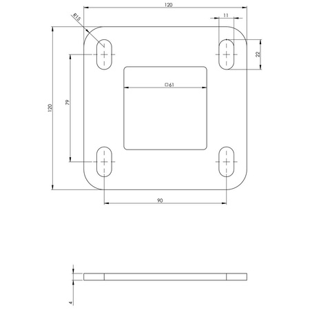 Płytka montażowa ze stali czarnej 120x120 mm, do słupka 60x60 mm