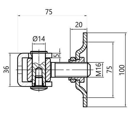 Zawias regulowany do przykręcenia M16 z szyldem 100x100x4 mm