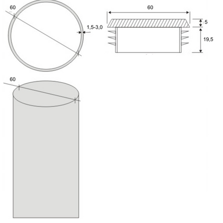 Zaślepka wewnętrzna na rurę Fi60 mm czarna