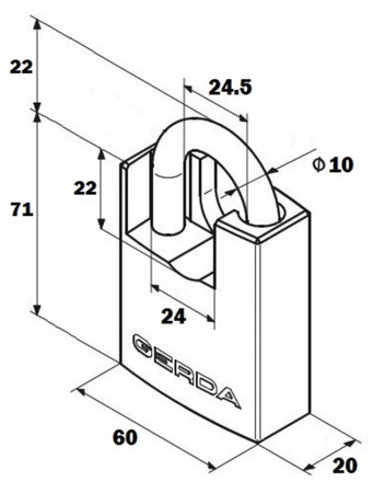 Kłódka pałąkowa 60 żeliwna z chronionym pałąkiem