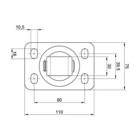 Zawias regulowany do przykręcenia M20 z szyldem 110x75x4 mm z otworami w kształcie fasoli
