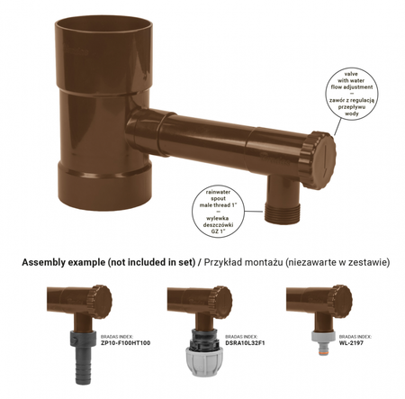 Zbieracz wody deszczowej z zaworem 100 mm brązowy