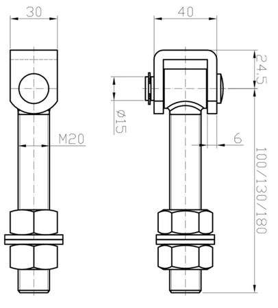 Zawias regulowany do przykręcenia M20 L-180