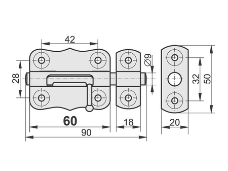 Zasuwka uniwersalna 60 mm